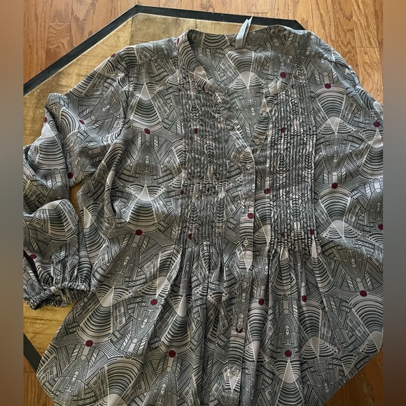 NEW Melissa McCarthy Seven7 Tunic Top-3X Button Pleated Tie Gray Blouse - Picture 9 of 10